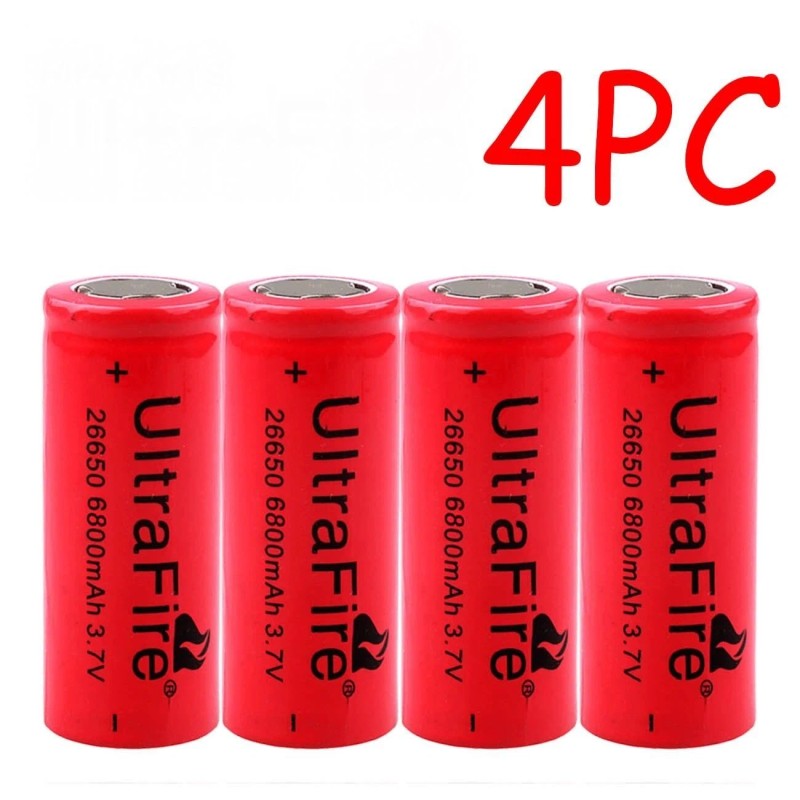 UltraFire 4pcs 26650 Battery UltraFire Li-ion Rechargeable 3.7V Flat Top