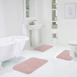 Walensee Shaggy 2 Piece Bath Rug Sets (Blush) 20 x 24 U Shape Contour Rug & 20 x 32 Bathroom Rug Machine Wash/Dry Bath Mats for Bathroom Plush Absorbent Bathroom Rugs and Mats Set Non Slip