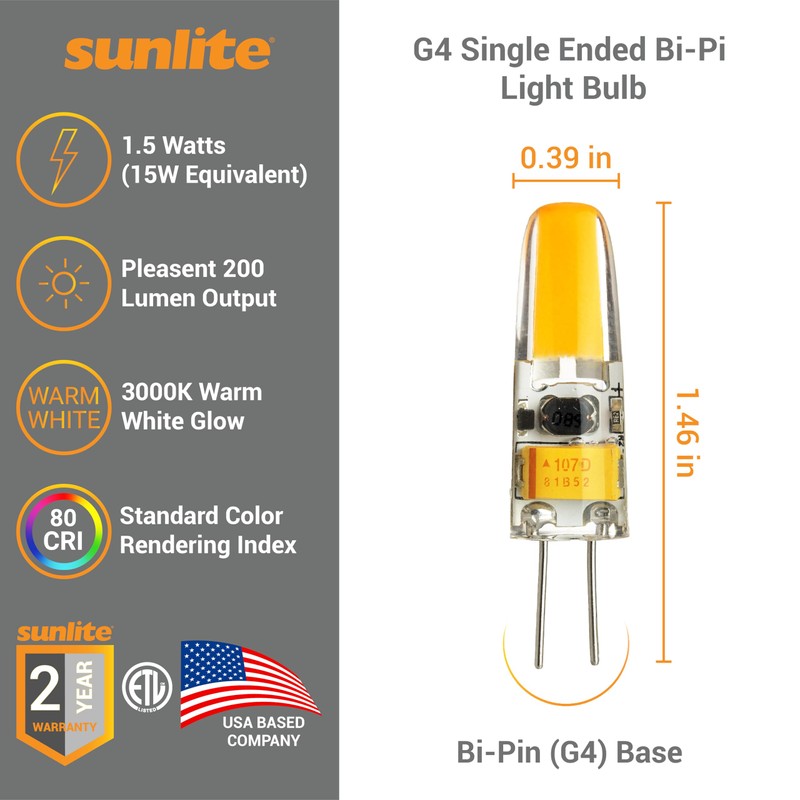Sunlite LED G4 Single Ended Bi-Pin Light Bulb, 1.5 Watts