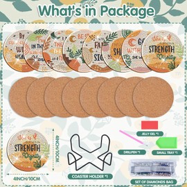 Christian Diamond Art Coasters - 8 Pcs Religious Diamond Painting Coasters Kit for Adult, Bohemian 3D Rhinestone Gem Art DIY Craft Kit for Women