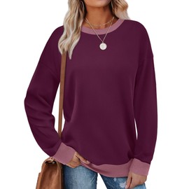 Saloogoe Long Sleeve Tops for Women Dressy Casual Sweatshirts Kawaii Clothes Dark Purple S