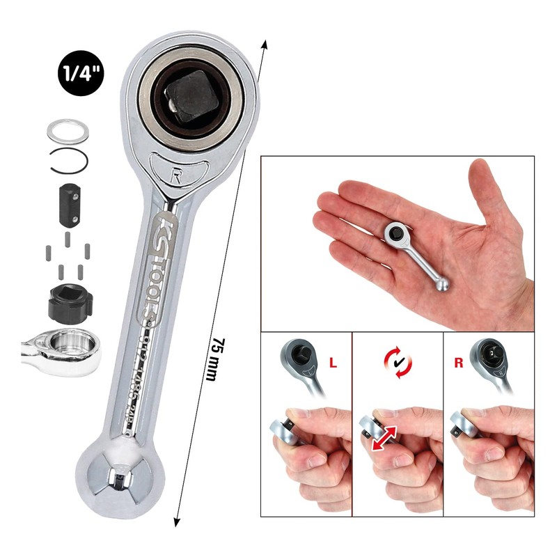 KS Tools 912.1485 1/4 Inch Mini Freewheel Ratchet