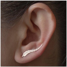 Allereya Bohemian Leaf Climber Earrings Gold Tiny Leaf Ear Climber Earrings Leaf Stud Earrings Minimalist Ear Climber Cuff Earrings Jewellery for Women and Girls (Gold), Alloy Steel