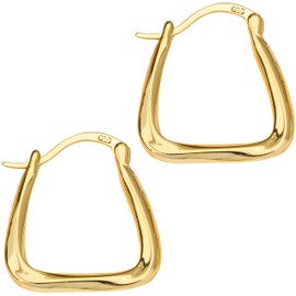 Swogue Square Gold Hoop Earrings for Women, Rectangle U-Shape Stainless Steel Twisted Hoops Lightweight Hypoallergenic Small Thick Chunky Golden Huggie Gifts