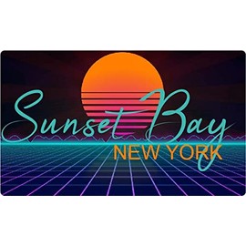Sunset Bay New York 4 X 2.25-Inch Vinyl Decal Stiker Retro Neon Design