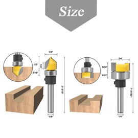 Mesee 6 Pieces Template Router Bit Set with Bearing, 1/4-Inch Shank Straight Bits and Bowl Tray Bits V Grooving Bit for Woodworking Template Pattern Slotted Trimming Clearing Milling Cutter Tools