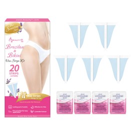 Beauty7 Kaltwachsstreifen für Bikini & Achseln Haarentfernung für sensible Haut Wachsstreifen für Bikinizone zur empfindliche Haut 20 Wach streifen & 4 Reiniger Öl Tücher