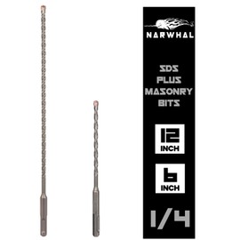 Narwhal SDS Plus 1/4 Inch Masonry Drill Bit for Rotary Hammers (2 Pack Includes 6" & 12" Bit) Carbide Tipped to Easily Drill Through Concrete, Cement, Brick, Block, Stone, and More!