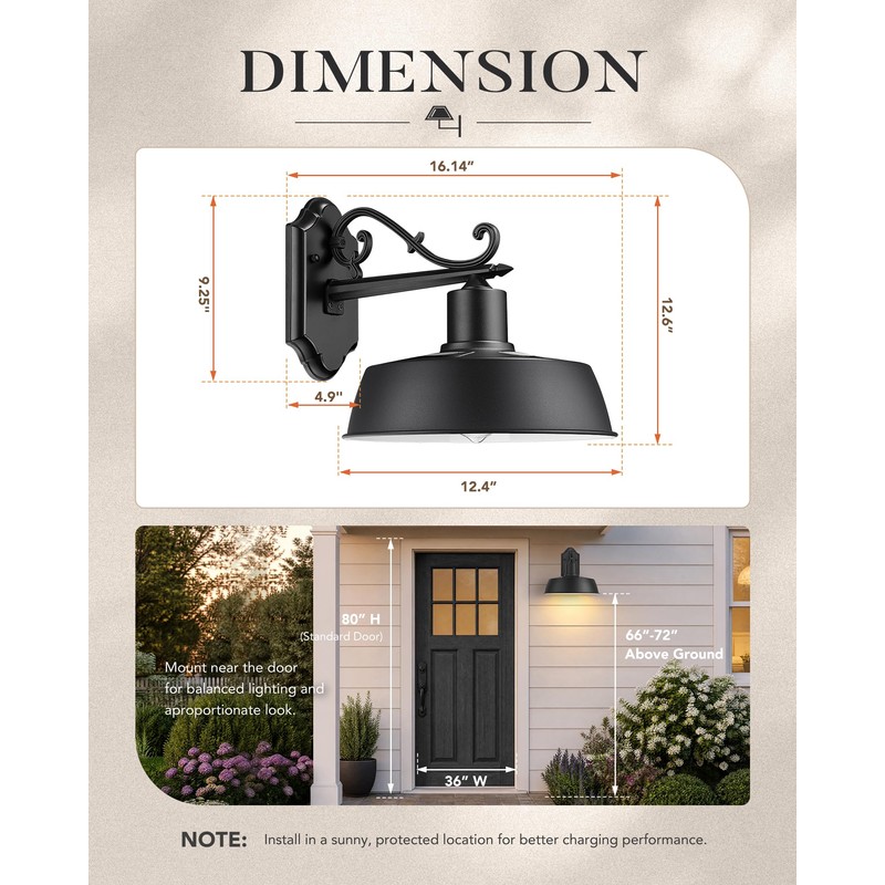 Solar Powered Barn Lights Outdoor, Dusk to Dawn 12.4" Outdoor