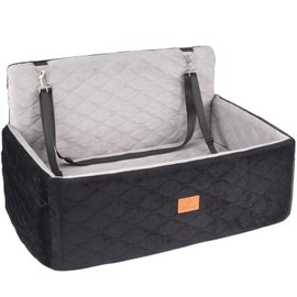 Ztinng Elevated Dog Car Seat with Memory Foam - Portable Pet Bed for Car Travel & Home Use | Removable Washable Cover, Clip-On Safety Leash & Storage Pockets for Small/Medium Dogs