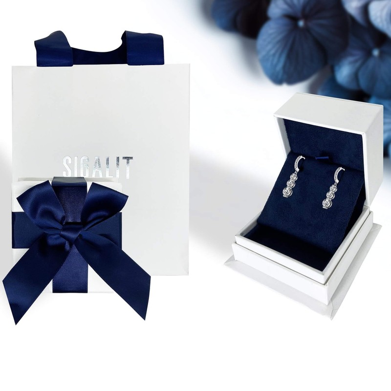 Moissanite Three-stone Diamond Drop Earrings for Women S925 Rodium Vermeil