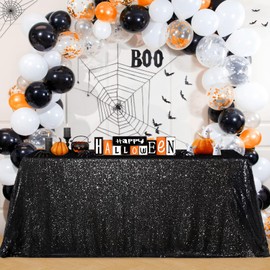 Tablecloth Sequin Tablecloth Outdoor Weatherproof Tablecloth 150 x 255 cm for Wedding Birthday Christmas Graduation Engagement Party Decoration Black