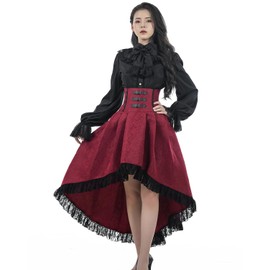 CR ROLECOS Renaissance Skirt Long Skirt Ruffle Hem Victorian Style A-line Medieval Costume Skirt, red, XL