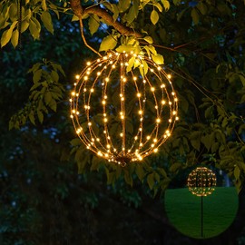 LIGHTSHARE 12IN 96LED Light Ball Light Garden Yard Decoration Pathway Lights Sphere Light with Fold Flat Metal Frame Indoor Outdoor Waterproof