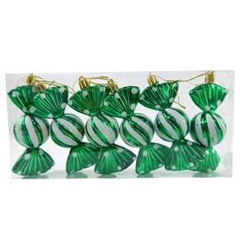 6 PCS 11CM Large Christmas Candy Ornaments Hanging Glitter Candy Cane Ornaments Christmas Tree Candy Peppermint Party Home Decorations, Green