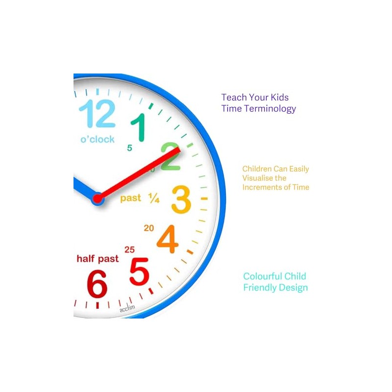 Beyond Happy Educational Kids Wall Clock - Colourful Silent Clock