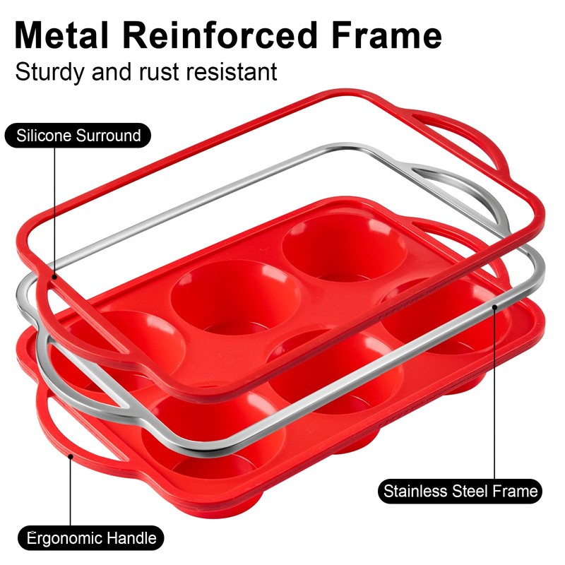 Puyeipt Jumbo Muffin Pan with Metal Frame, 6 Cup Large