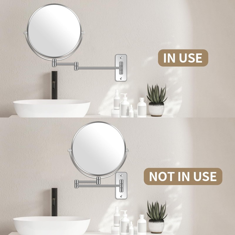 BTremary 9” Large Wall Mounted Makeup Mirror 1X/7X Double-Side Bathroom