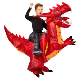 Rubies Fun Inflatable Red Dragon Kids Ride-On Costume with Battery Powered Fan, One Size