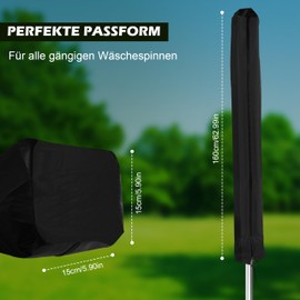 Rotary Airer Protective Cover for All Models, Dustproof, 2000 mm WS, 210D Oxford Fabric Protective Cover for Leifheit Rotary Airer, Protective Cover with Drawstring and Zipper, 160 x Diameter 15 cm