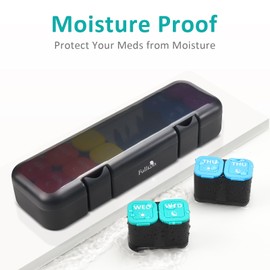 Fullicon Moisture-Proof Pill Organizer 2 Times a Day, Weekly Pill Boxes & Organiser with Silicone Lids, Large Capacity AM PM Pill Organizer 7 Day, Travel Pill Case for Vitamins (Black Rainbow)