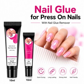 Nail Glue for Press Ons, Semi-Solid Air Dry Adhesive with Remover, 10ml