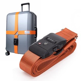 TSA Suitcase Belt, Adjustable Length, Fixed Cross, Dial Type, For Travel, Business Trips, Name Tag Included (Orange)