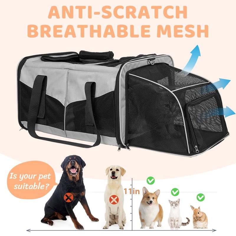 A.FATI Cat Carrier for 2 Cats, Grey 30lbs Capacity, Expandable
