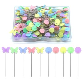 200 Pcs Straight Pins Flat Head Sewing Pins with Flower and Butterfly Colored Heads,Quilting Pins for Sewing Long Straight Pins for Fabric Crafting Dressmaker Jewelry Decoration