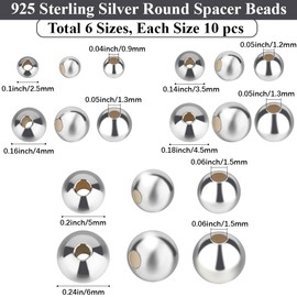 Beebeecraft 1 Box Smooth Round Beads in 6 Sizes 925 Sterling Silver Ball Beads 2.5/3.5/4/4.5/5/6 mm for Jewellery Making Spacers Loose Beads Bracelets Necklaces Earrings