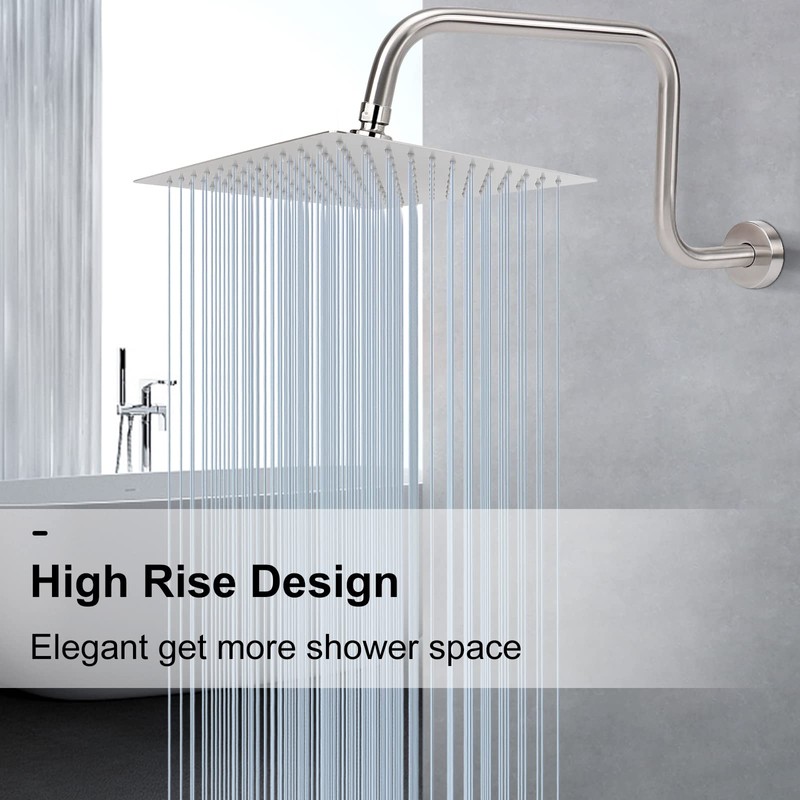 NearMoon S Shape Shower Extension Arm with Flange, Stainless Steel