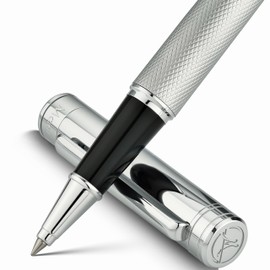 MCNTEIK Silver Rollerball Pen, Stunning Luxury Pen with Mesh Texture Design, Bright Silver Chrome Finish, Schmidt refill, Nice Gift Set for Men & Women, Executive, Office, Graduation, Fancy Pens