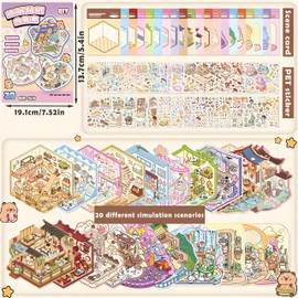 22 Stück DIY-Aufkleber, 3D Miniatur Haus Sticker, Hausaufkleber 3D Miniature Scene Stickers, Miniatur Haus Sticker 3D Mit Pinzette, Aufkleber Scene Selbermachen Von Kaffeehaus (A) (B)