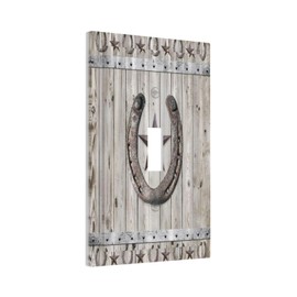 Sghxwp Rustic Western Wood Barn Door Horseshoe Iron Star 1 Gang Light Switch Covers Single Toggle Wall Plate Decorative Switchcover Electrical Switchplate for Farmhouse Country Bedroom Decor