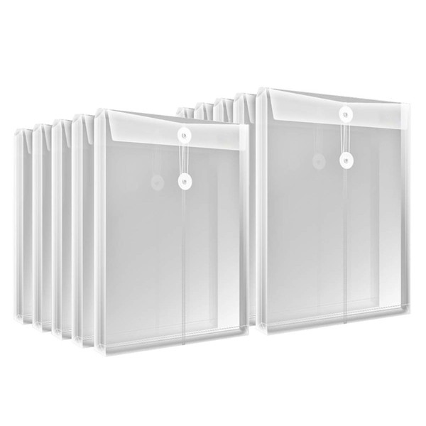 Letter Size Clear Plastic String Envelopes with Expansion File Paper