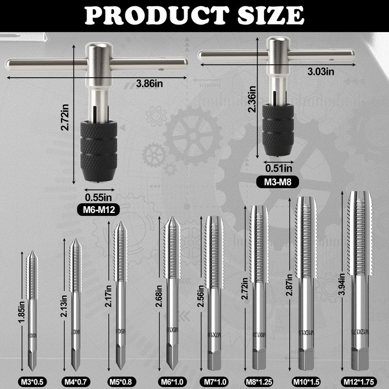 10 Piece Tap Set Adjustable Tap Wrench Set with M3