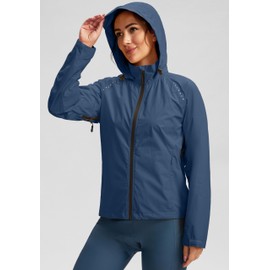 Bikewa Women's Cycling Rain Jackets Waterproof Windbreaker Lightweight Running Windproof Reflective Jacket Packable Hooded(Navy,XS)