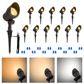 12-Pack 3CCT Low Voltage LED Landscape Spotlights, 2700K/3000K/4000K Selectable, 3W 12-24V Outdoor Pathway Lights CRI90+, Aluminum Housing Landscape Lights for Garden Yard, ETL Listed, Bronze Finish