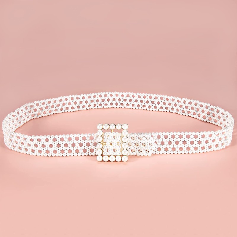 Barry.Wang 2pcs Pearl Belts Gift for Women Wedding Sash Belt
