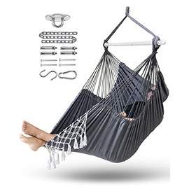 MIZTLI Hammock Chair Hanging Chair Swing Chair XXL Large Macrame Swing - Max 500 Lbs-All Hanging Kit Included