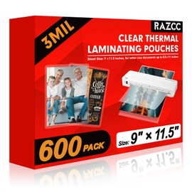 RAZCC Laminating Sheets, 600 Pack Clear Thermal Laminating Plastic Paper Laminator Sheets, 9 x 11.5-Inch, 3mil, Ideal Office or School Supplies