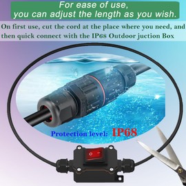 PAGUO Inline Cord Switch 12V 20A DC IP68 Waterproof with 14 AWG Wire, Inline Switch 2 Position 4 Pin with Junction Box and PCT-222 Quick Connector, Outdoor Inline Power Lamp ON/Off Toggle Switch (5FT)