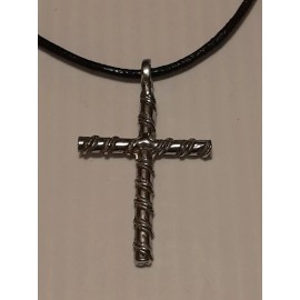 Unbranded ROPE CROSS Pewter Pendant Charm / 26" Adjustable Necklace U.S.A.