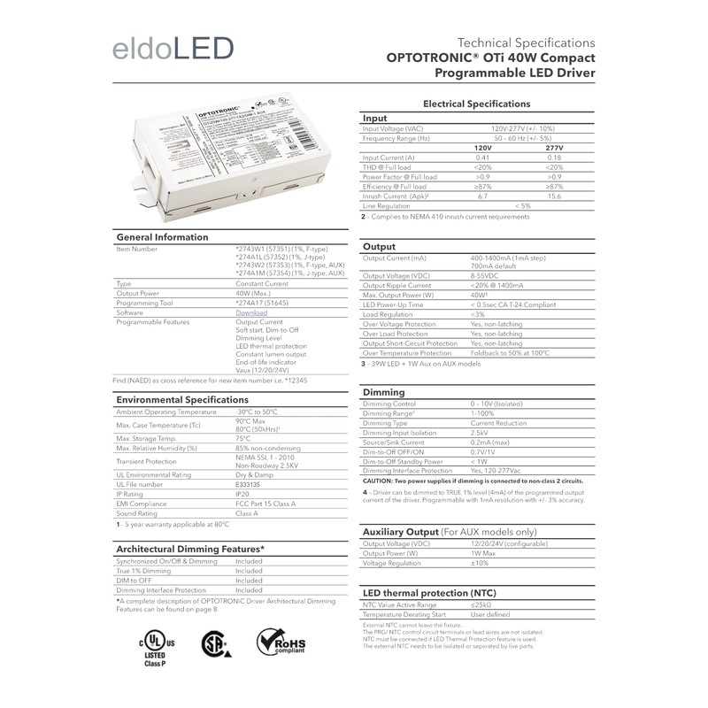 eldoLED | 2743W2 OPTOTRONIC® OTi 40W Compact Programmable LED Driver