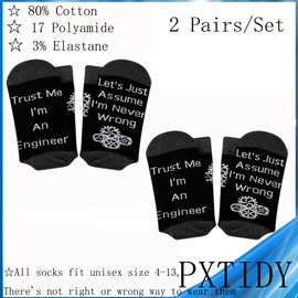 PXTIDY 2 Pairs Funny Engineer Socks Engineering Gifts Mechanical Engineer Gifts for Men Women Trust Me I'm an Engineer Science Socks Engineering School Graduation Gifts(2 pairs/set)