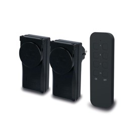 UNITEC radio remote switch set, radio-controlled sockets, outdoor, 2 sockets + 1 remote control, black