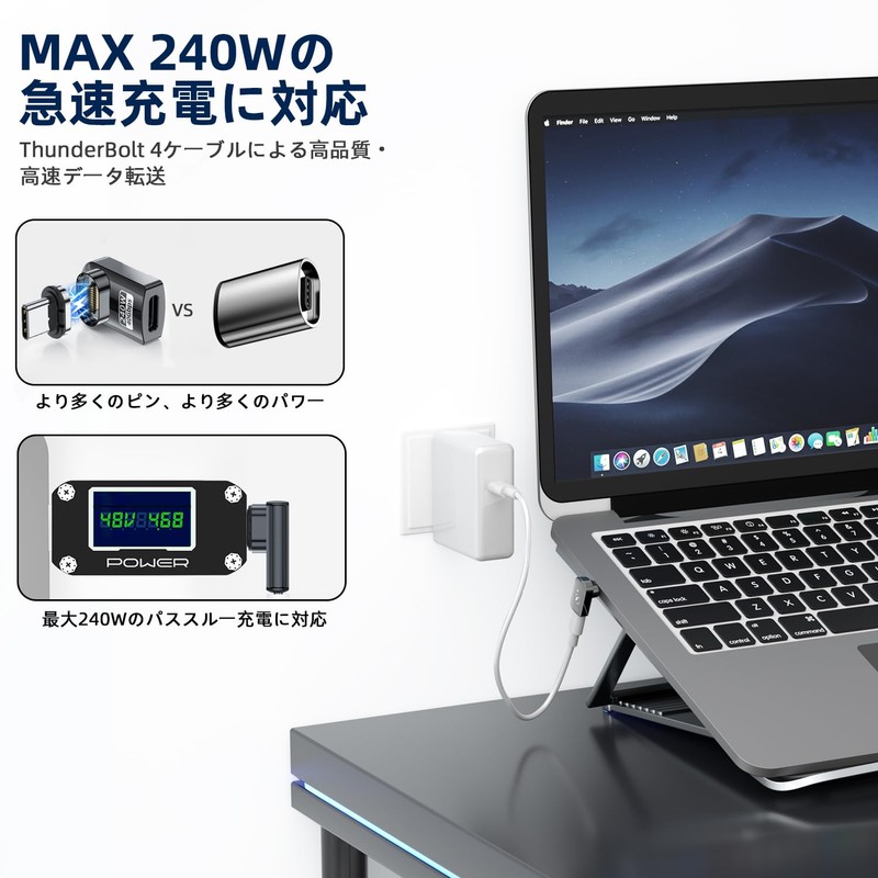 USB Type C Adapter Magnet 240W (2 Pack) Right Angle