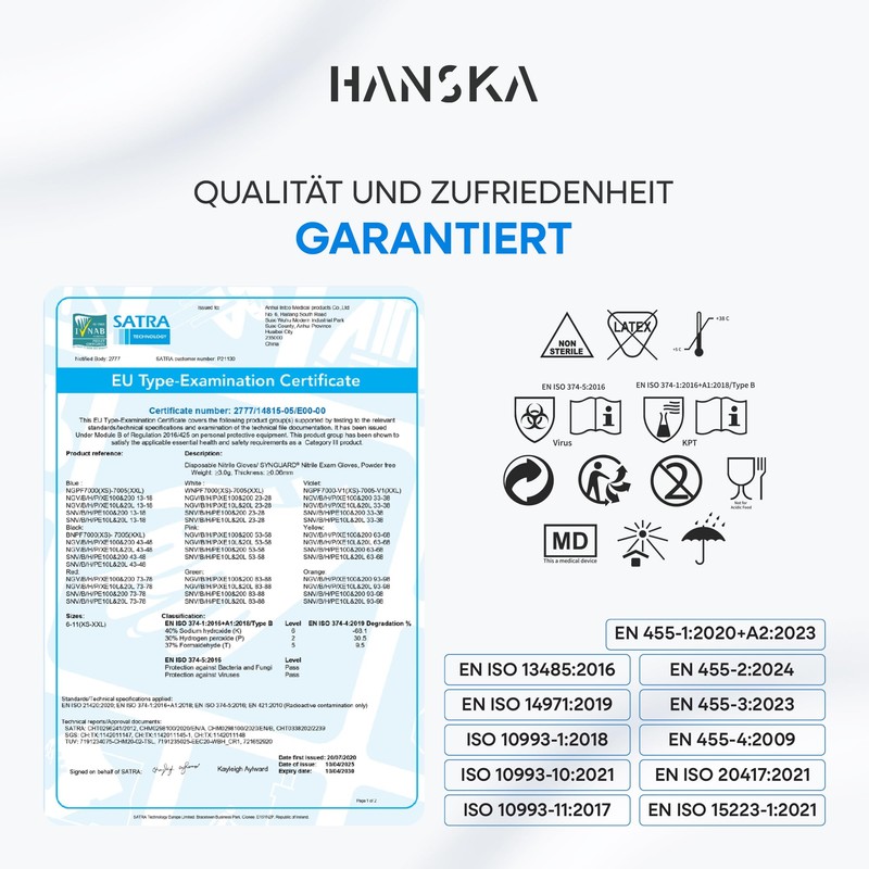 HANSKA Disposable Nitrile Gloves, Blue, Powder-Free, Insert and Bet, Ambidextrous,