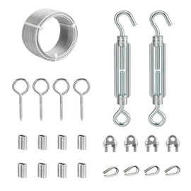 Hannger 1/8" Wire Rope Kit, 50FT PVC Coated Steel Cable with Tensioner, Garden Plant Support, Clothesline, String Light Cable, Stair Handrail, Ground Anchors