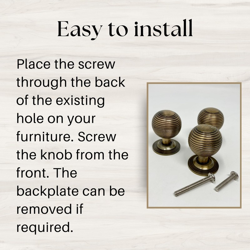 Antique Brass Knobs - Beehive Design - Iron Drawer, Vanity,